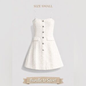 White Tweed Mini Dress Rhinestone Buttons Sparkle Size Small